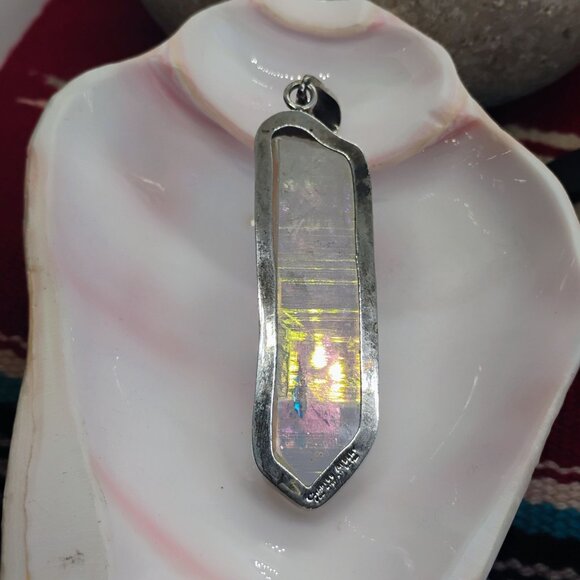 Huge Charles Albert Sterling Silver Rainbow Aura Quartz Crystal Pendant - Picture 10 of 11